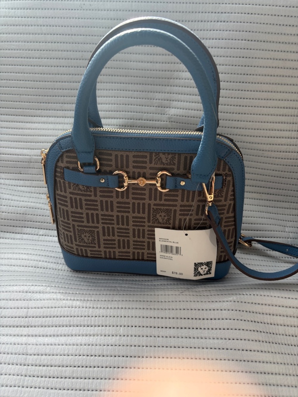 Anne Klein Blue Trim Monogram Dome Satchel